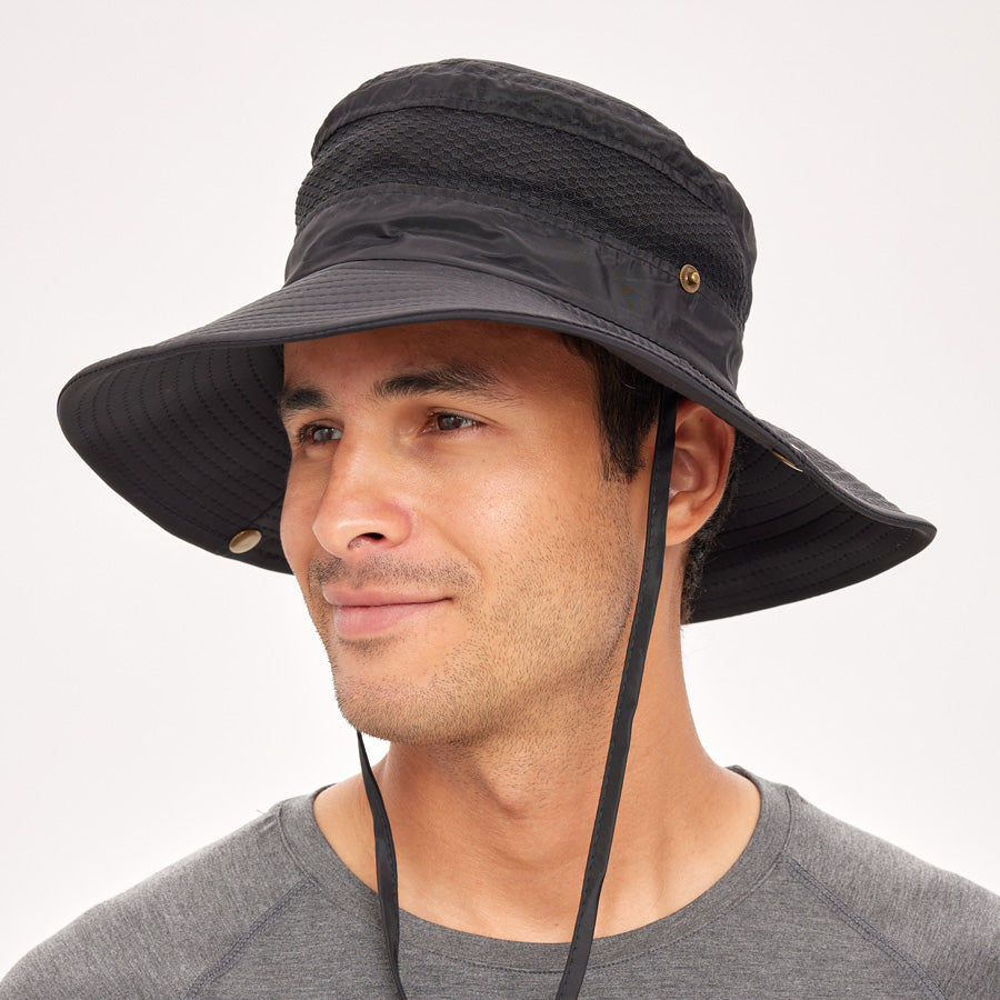 Mens UV Protection Foldable Sun Hat, Black