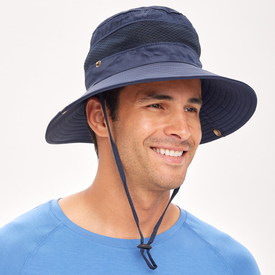 Mens UV Protection Foldable Sun Hat, Navy