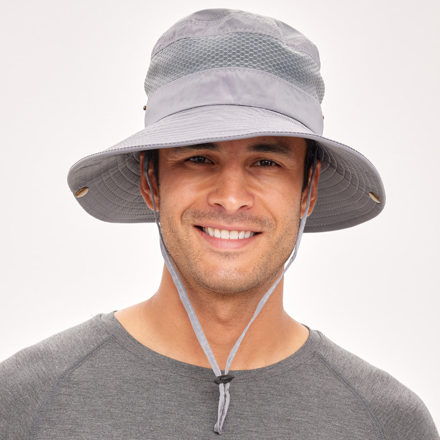 Mens UV Protection Foldable Sun Hat, Gray